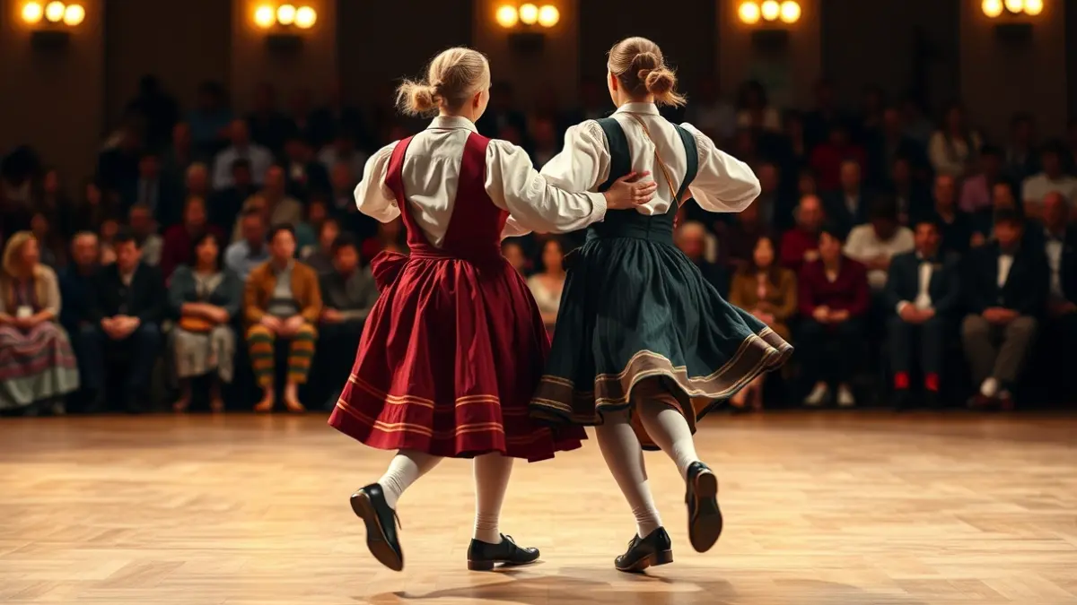 Generic image of Basque traditional dance, showing the dancers.