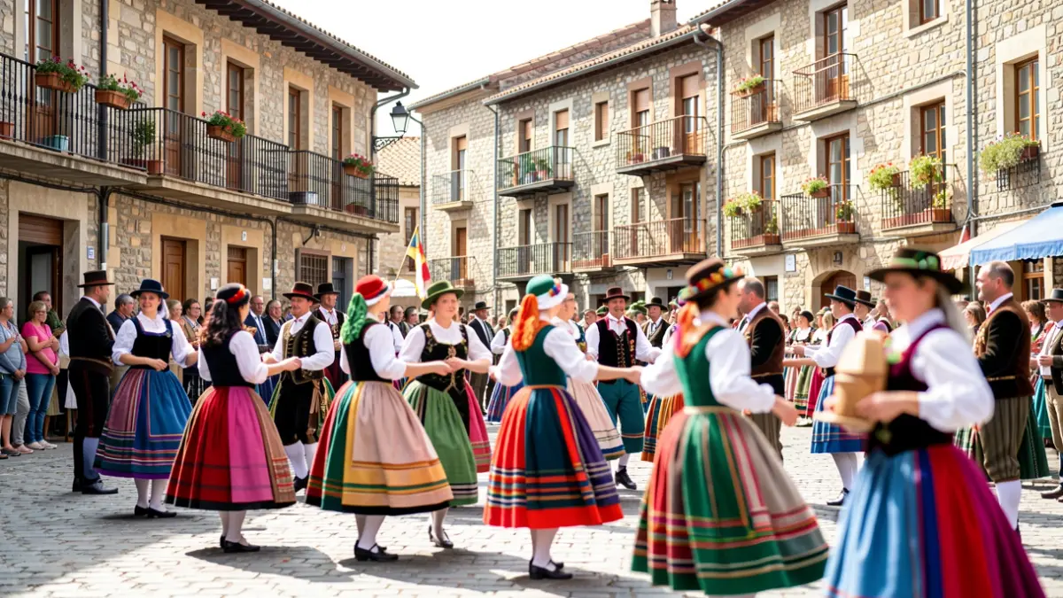 Generic image: A lively folk dance festival in a Basque Country town square.