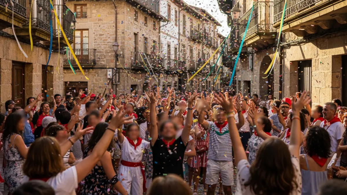 Generic image of a festive atmosphere in Deba, with crowds and confetti.