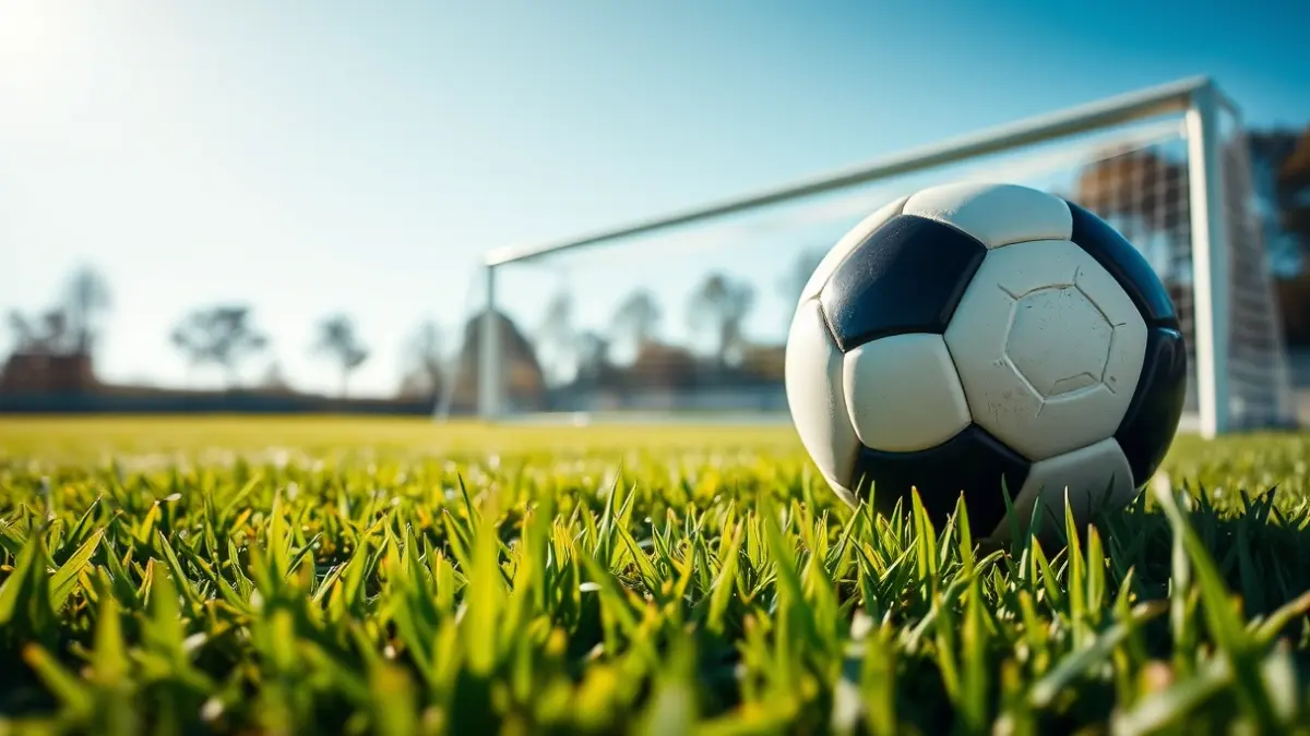 Imagen genérica de un balón de fútbol sobre césped, con una red de portería difuminada al fondo.