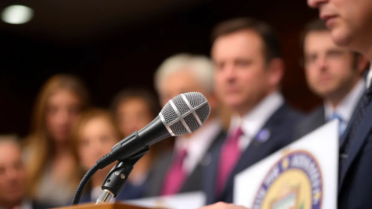 A microphone on a podium, representing a press conference.