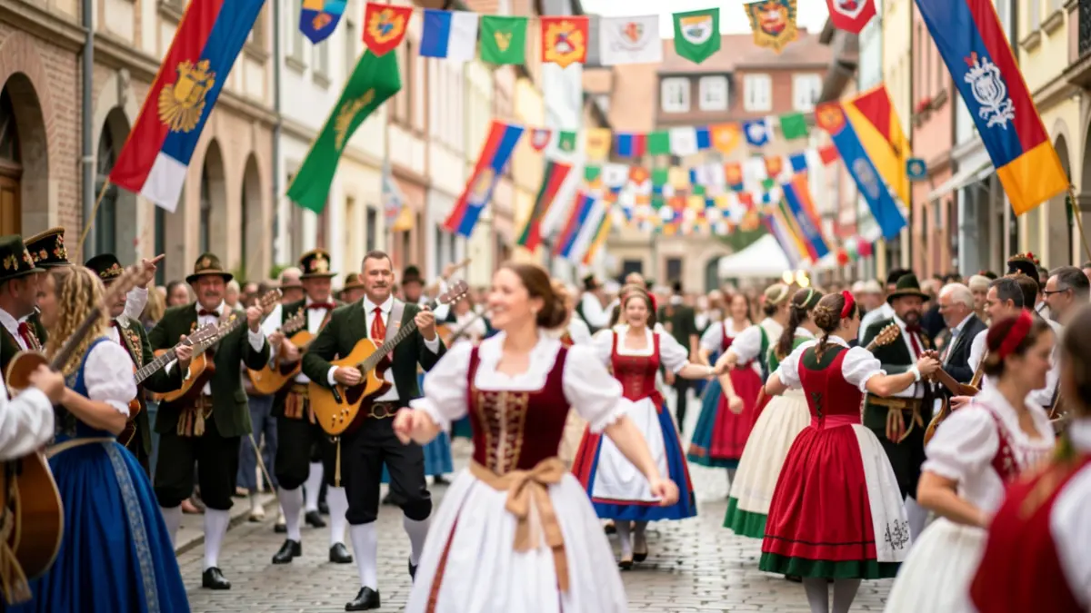 Imagen genérica: Una vibrante escena de festival cultural vasco, con músicos y bailarines difuminados al fondo, pancartas coloridas y un ambiente de celebración comunitaria.