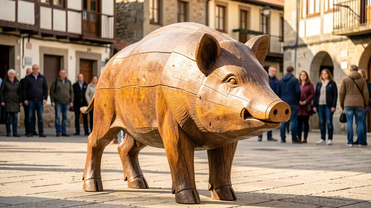 Image of the Mikeldi sculpture in a square in Durango.