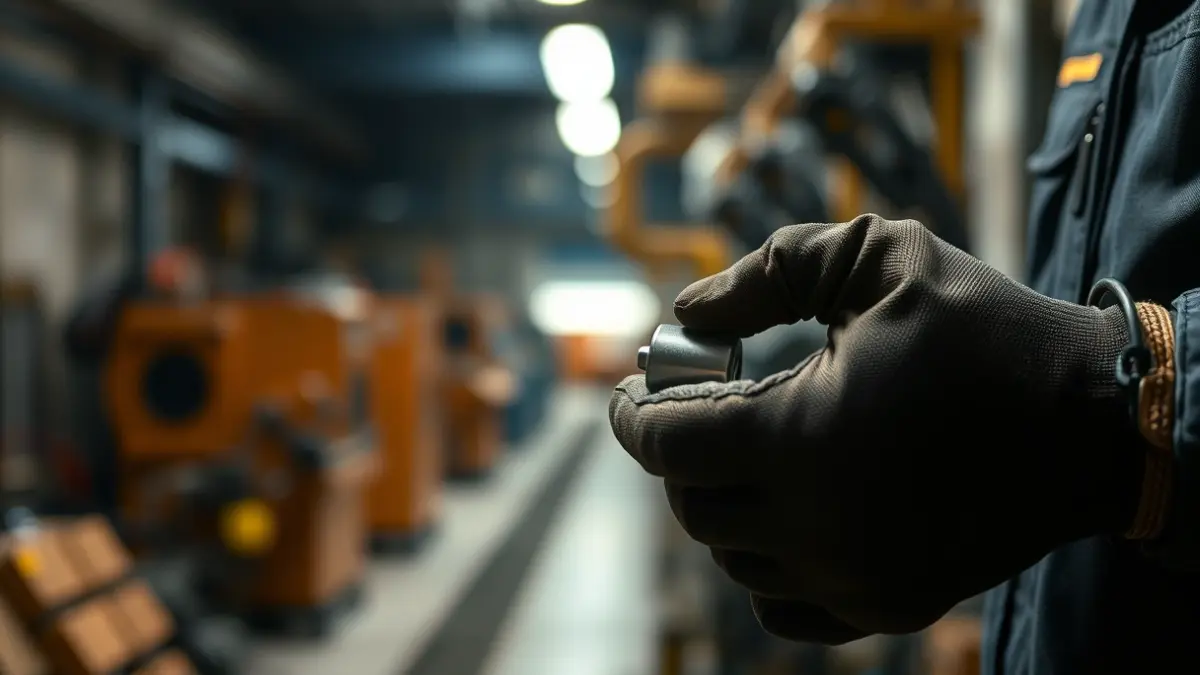 Langile baten eskuak babes-eskularruekin, industria-ingurune batean.