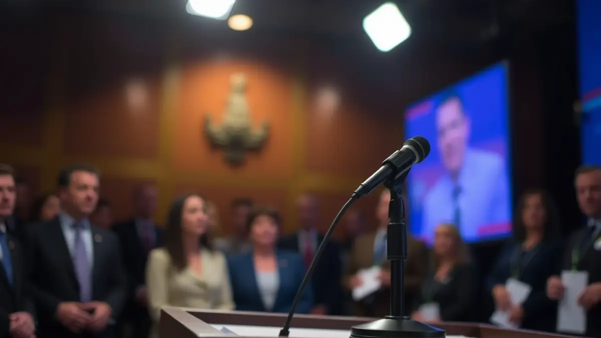 Un micrófono en un podio, sugiriendo un debate político.