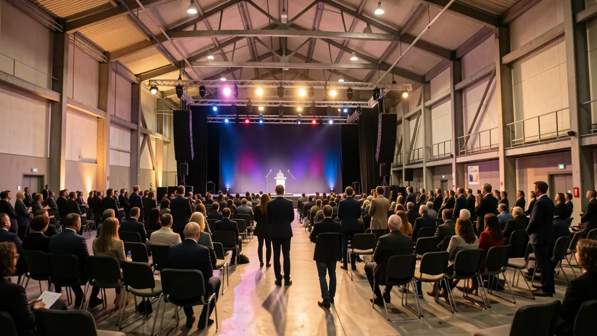 Landako Gunea exhibition center in Durango, prepared for a political event.