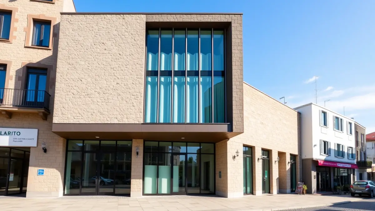 Generic image of a town hall facade in Zarautz, blending modern and traditional architecture.