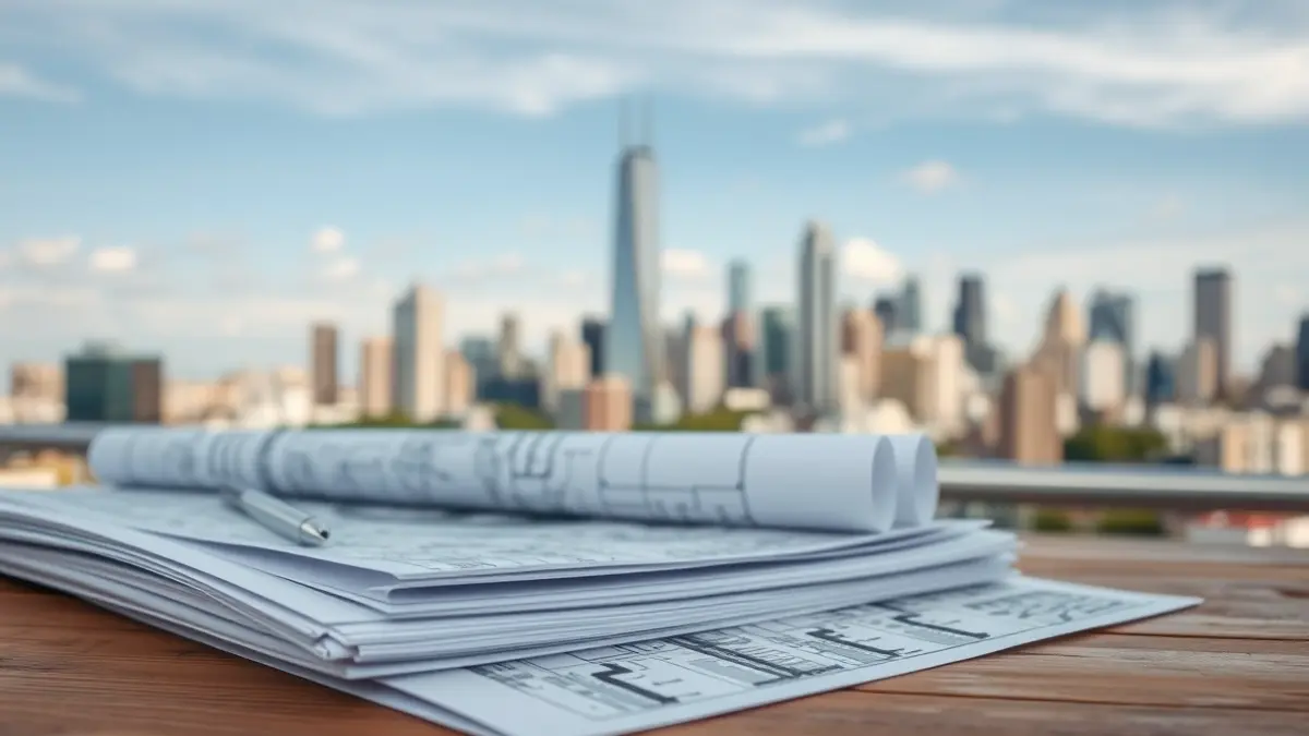 Generic image of urban planning documents and blueprints, suggesting urban development.