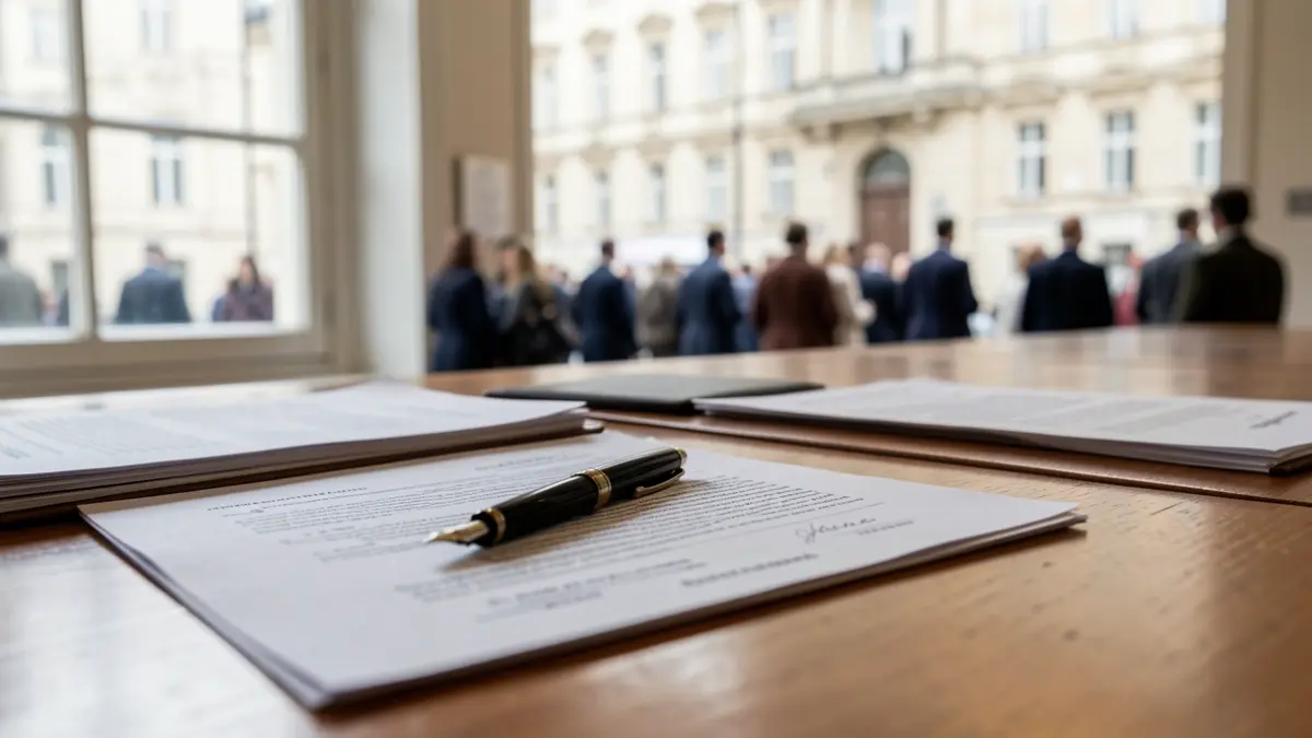 Municipal office desk with official documents.