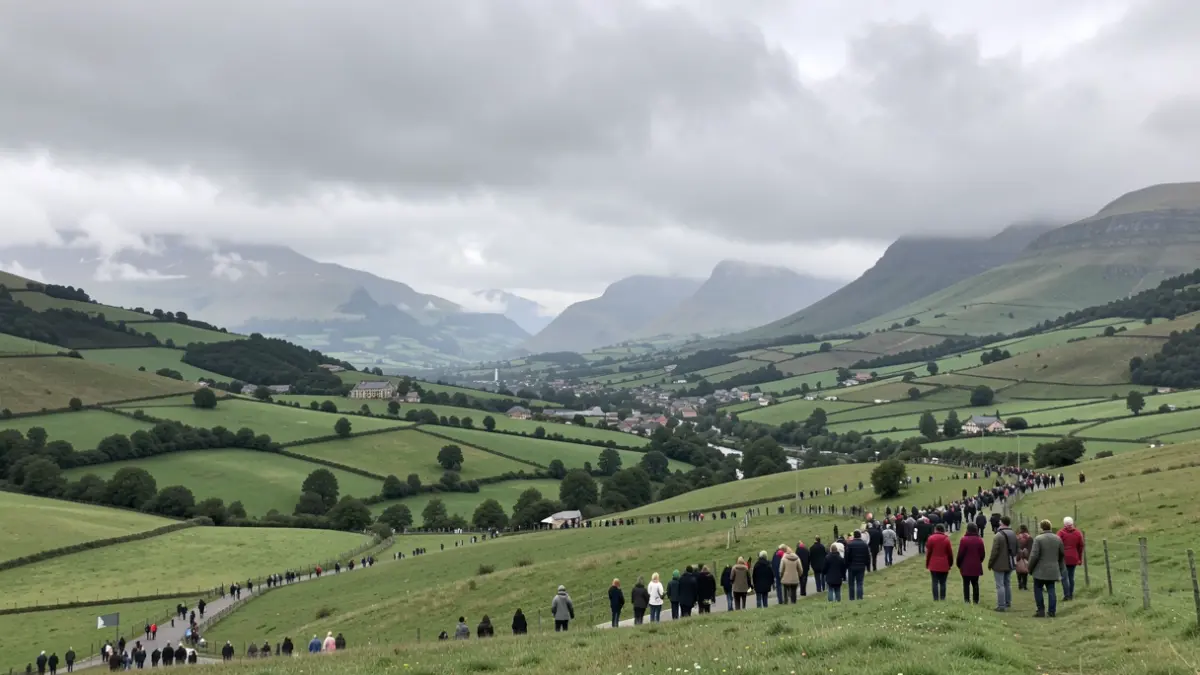 Cloudy and rainy weather over a landscape in Durangaldea.