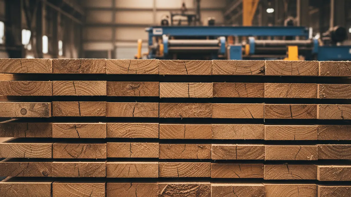 Generic image: stacked wooden planks in a sawmill.