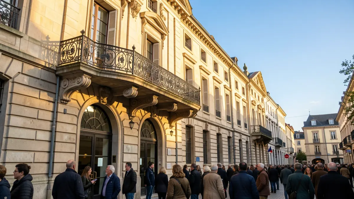 Irudi generikoa Euskadiko udaletxe baten harrizko fatxada, balkoi eta burdin hesiz hornitua, arratsaldeko eguzki beroa.