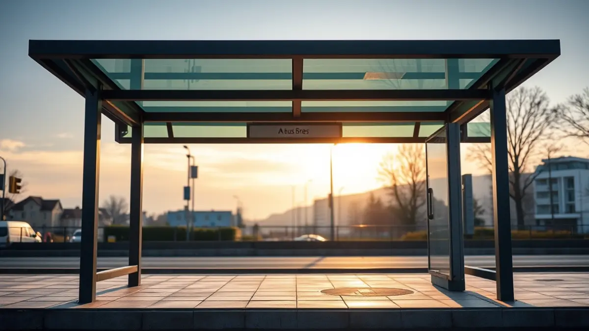 Imagen genérica de una parada de autobús vacía al amanecer en una ciudad vasca.