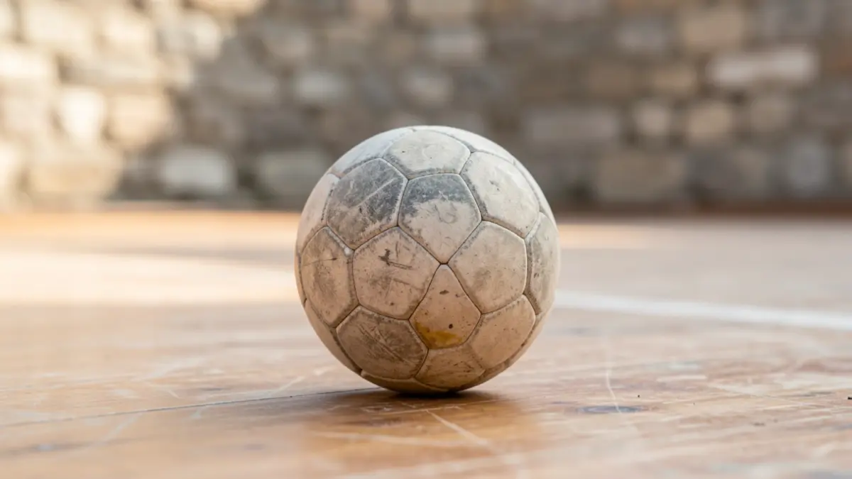 Pilota bat frontoiko egurrezko zoruan.