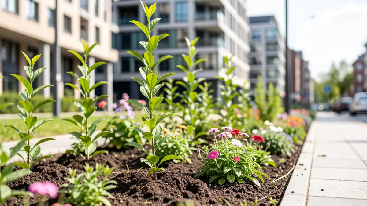 Generic image of vegetation being planted in an urban walkway.