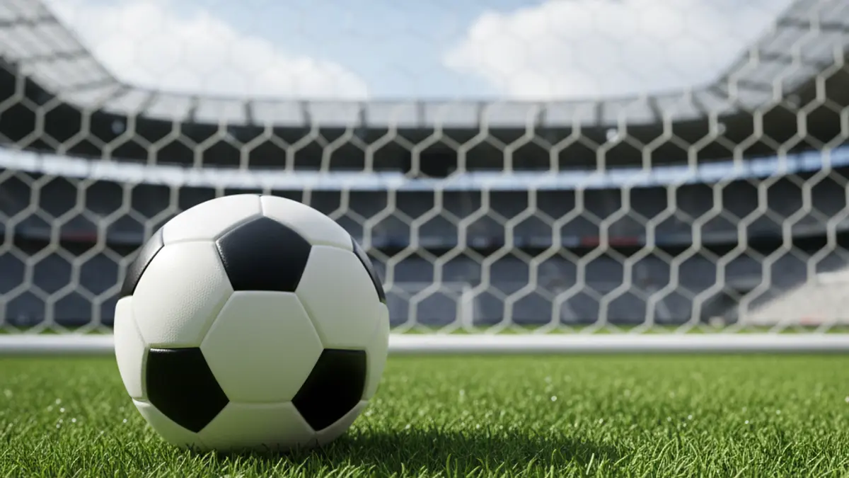 Irudi generikoa futbol-baloi bat belar gainean, atzealdean ate zuri bat lauso.