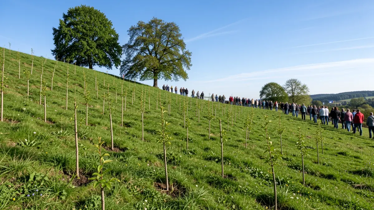 Image of young trees planted to create a new forest.
