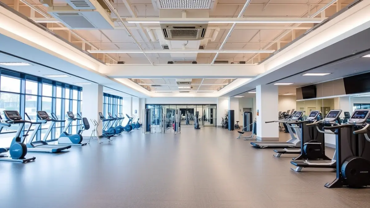Generic image of a modern gym interior, with equipment and good lighting.