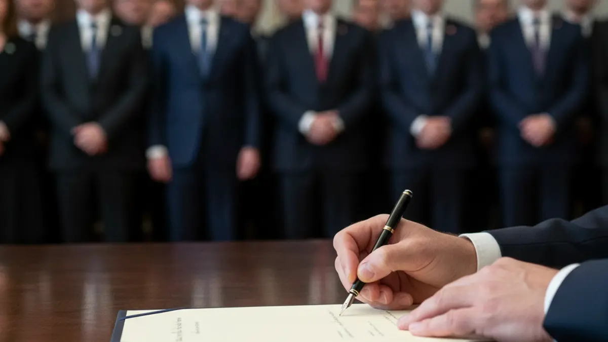 Generic image of hands signing a political agreement.