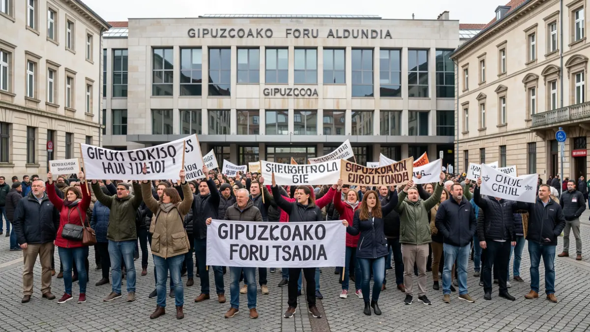 Protest by workers for their rights in front of the Gipuzkoako Foru Aldundia.
