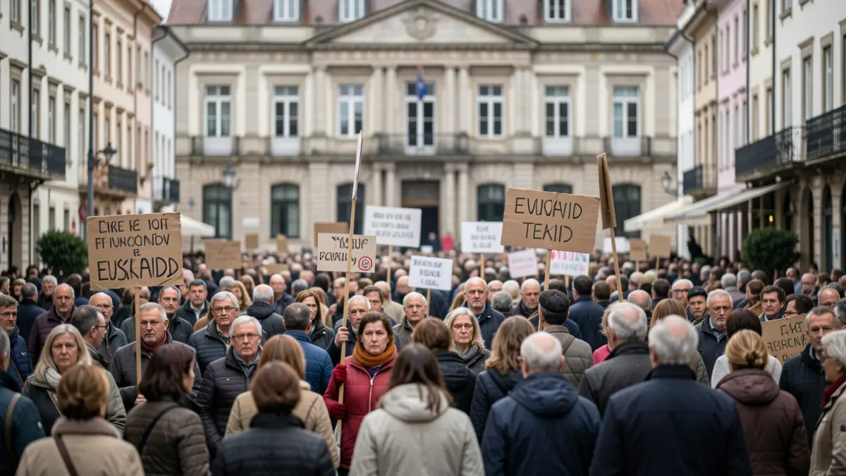 Imagen genérica: multitud en una plaza del pueblo, con pancartas.