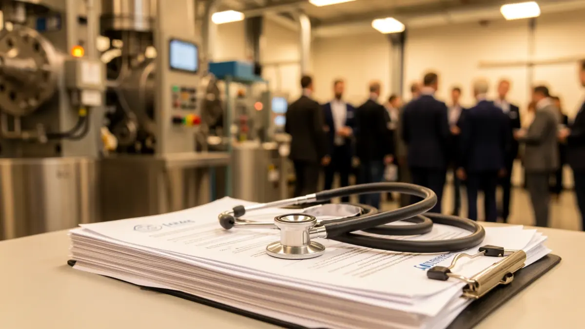 Generic image: a stethoscope on official documents regarding health surveillance in a company.