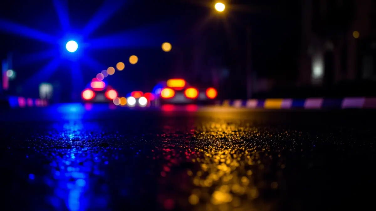 Generic image: Emergency lights reflecting on wet asphalt at night, in a Basque urban setting.