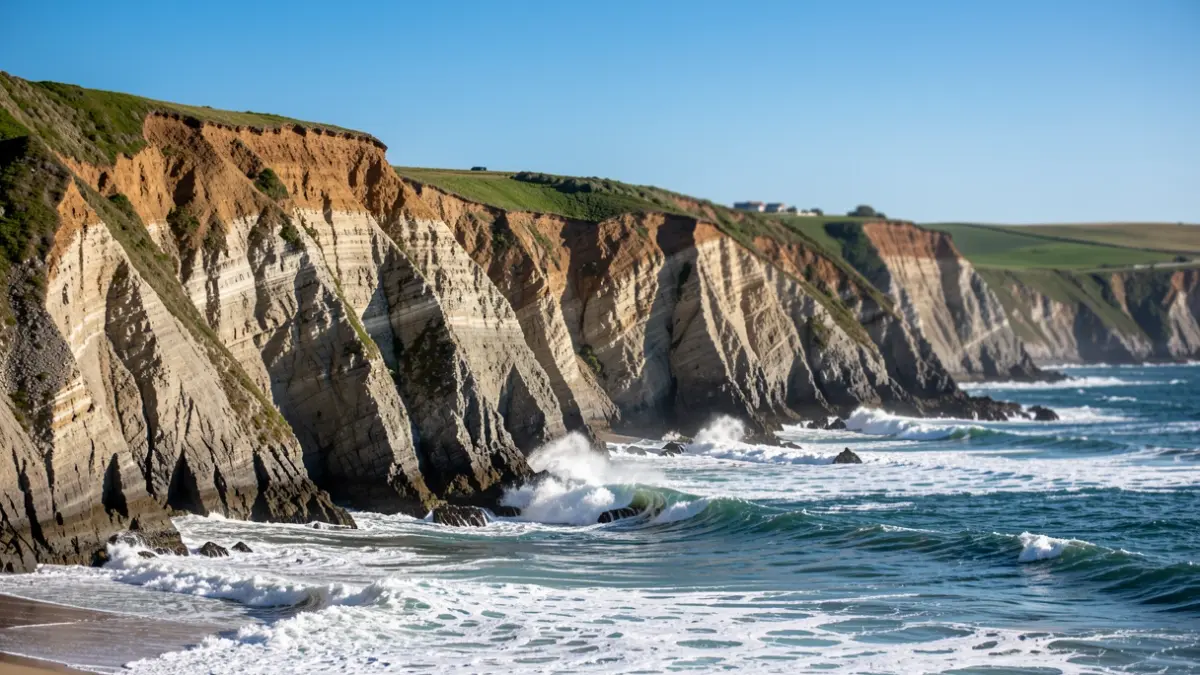 Euskal Kostaldeko Geoparkeko flysch itsaslabarrak eta olatuak.