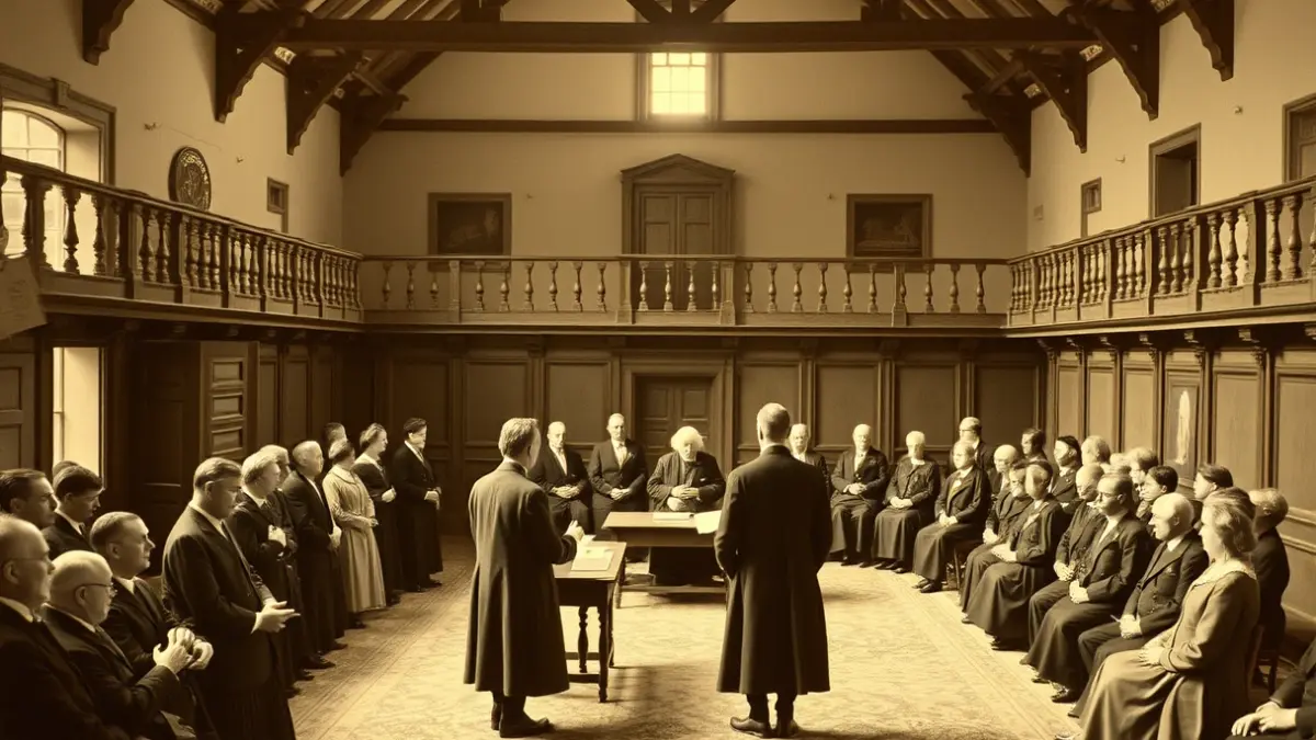 Historical image of an oath-taking ceremony in a Basque Assembly House.