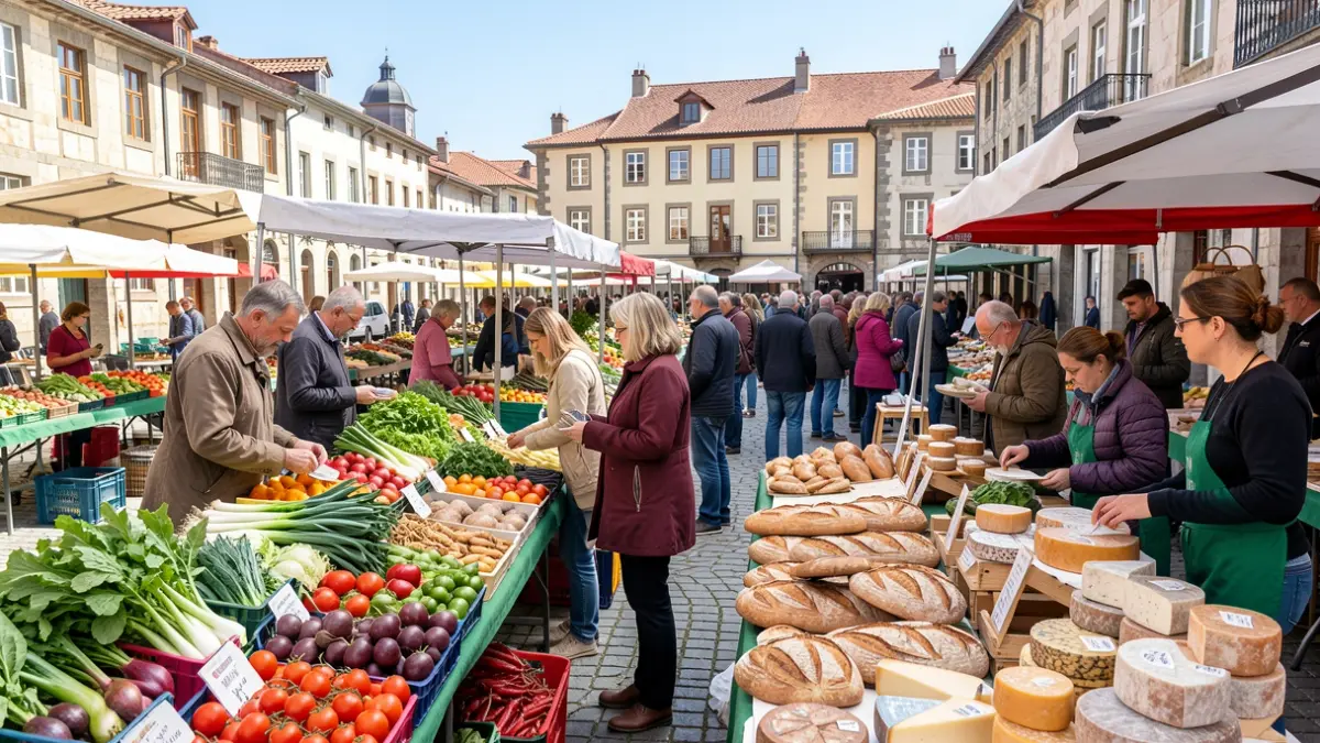 Irudi generikoa Vitoria-Gasteizko plaza batean produktu ekologiko eta artisauak erakusten dituen merkatu batena.