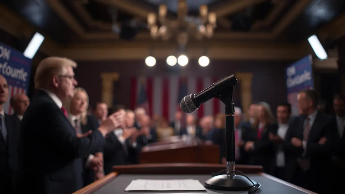 Generic image of a microphone on a podium, suggesting a political debate.