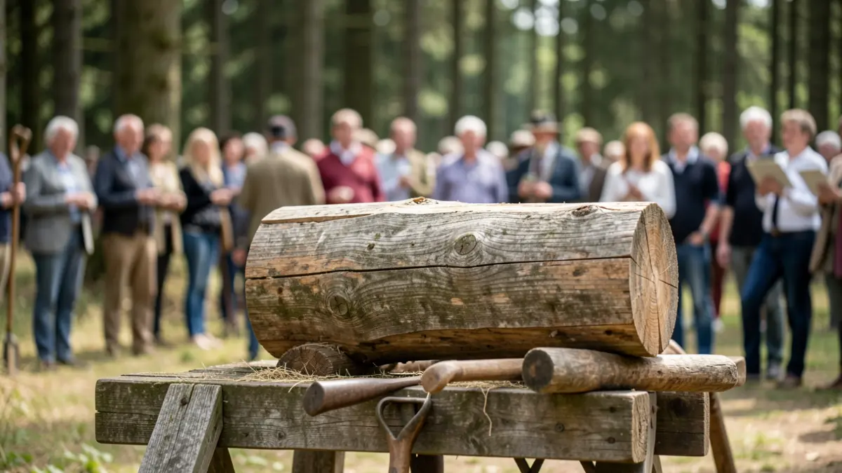Wooden log for rural sports on a stand.