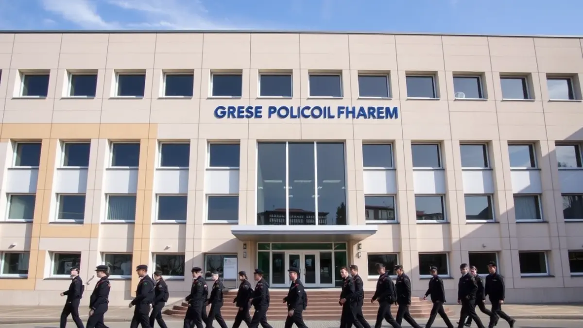 Euskal Poliziaren Akademiaren eraikinaren irudi generikoa, ikasleak uniformez aurrealdean.