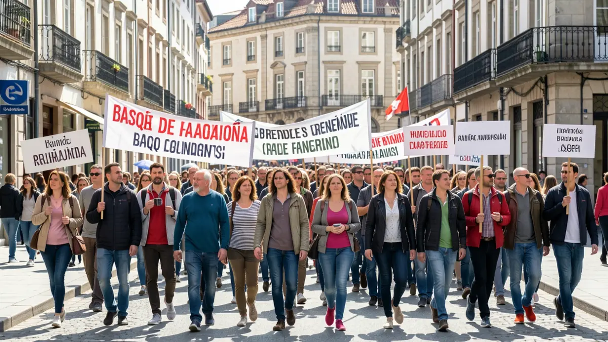 Euskalzaleen Martxa Iruñean, euskararen aldeko aldarriekin.