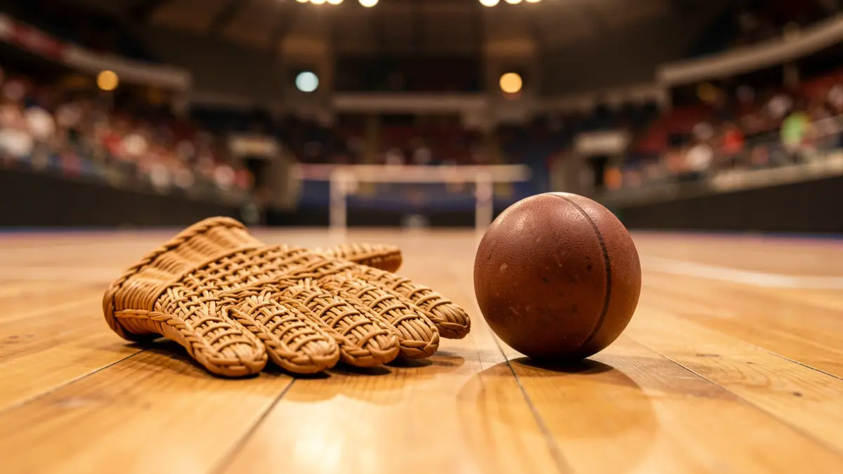 Generic image: cesta punta ball and wicker glove on the court.