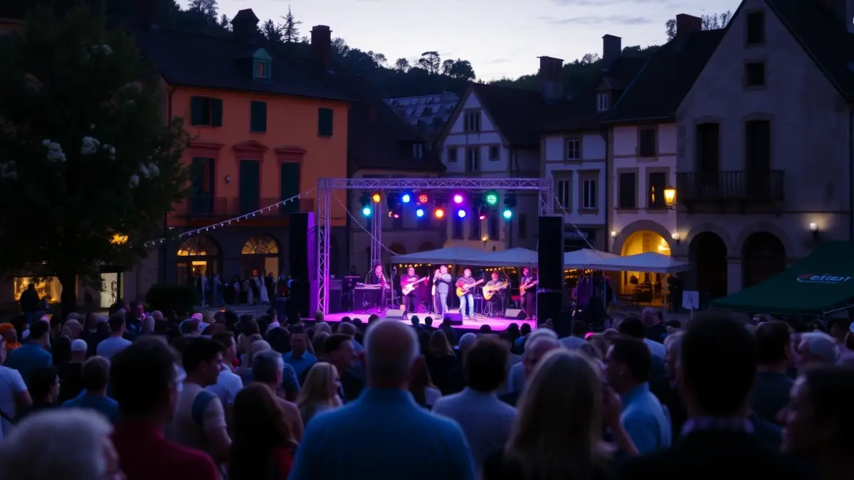 Generic image of a concert at the Arrasate Youth Olympics at dusk.