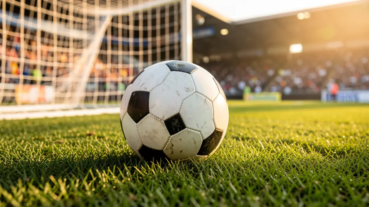 Futbol pilota bat zelai berdean, atzealdean ateko sarearekin.