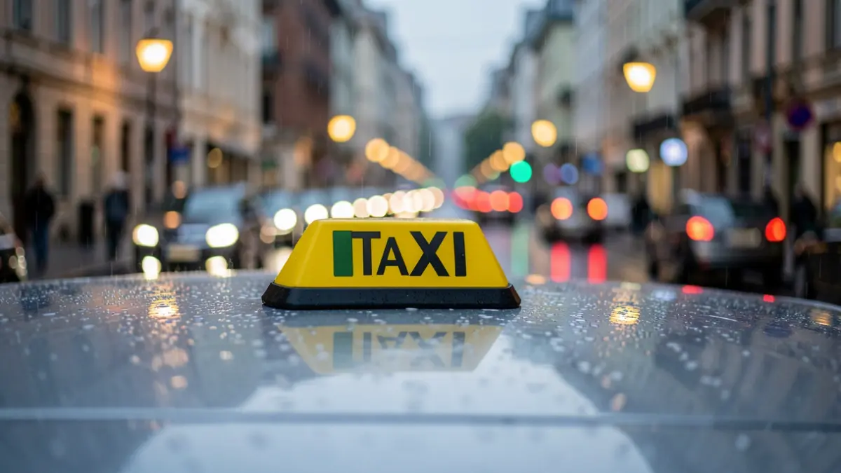 Taxi zerbitzuaren irudi generikoa hiriko kale batean.