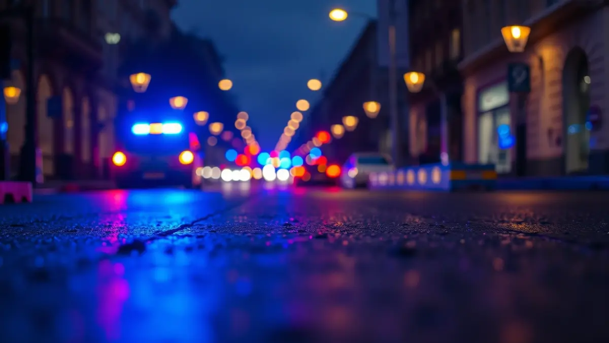 Generic image: Emergency lights reflecting on wet asphalt at night.