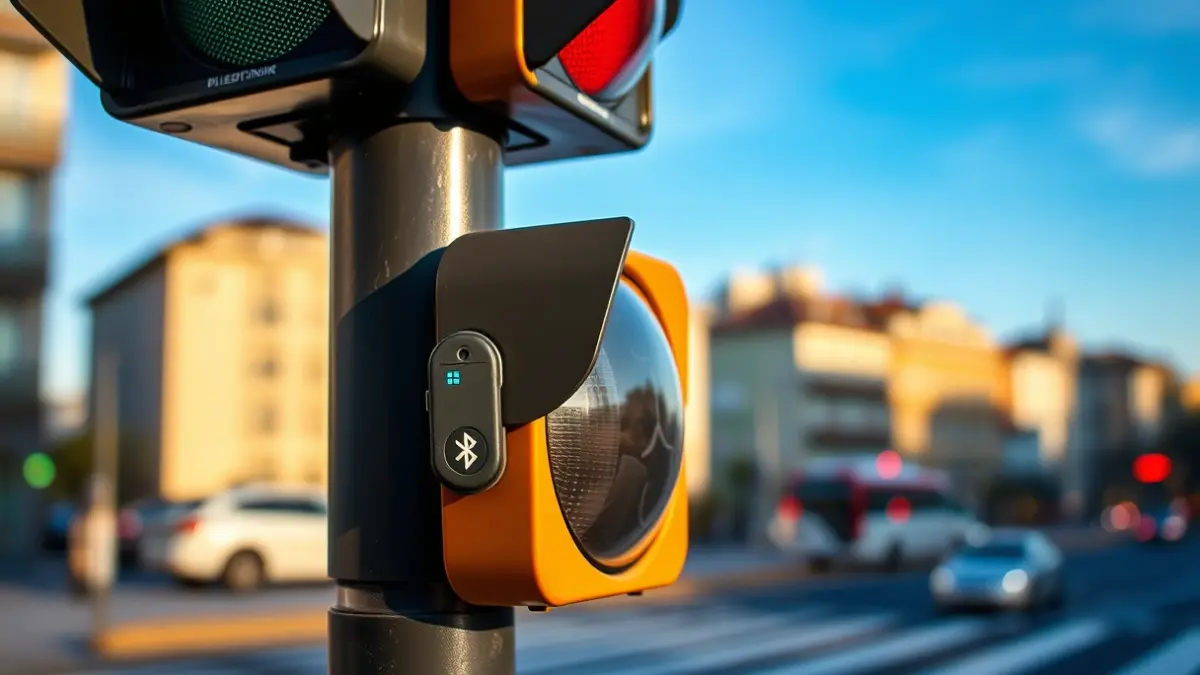 Gasteizko semaforo baten irudi generikoa, bluetooth gailu batekin.