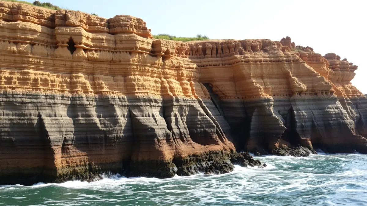 Imagen genérica de los acantilados del Geoparque de la Costa Vasca, mostrando las capas geológicas.