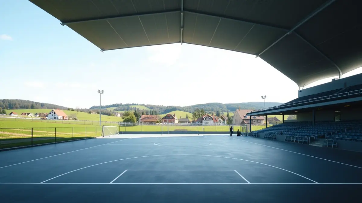 Image of a new covered sports court in Gernika-Lumo, empty and well-lit.