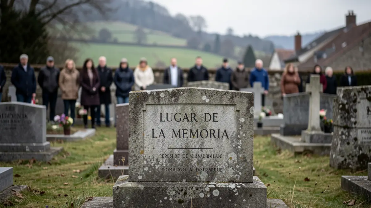 Oroigarri monumentu bat eta jende multzo lausoa, Euskal Herriko hilerritik.