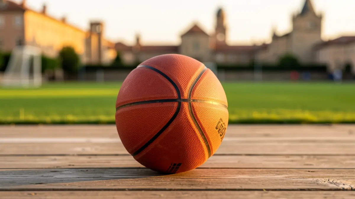 Basketball and Basque Country landscape.