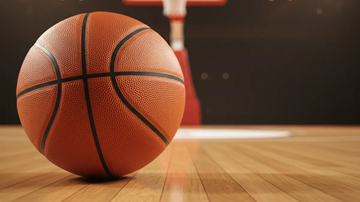 Generic image of a basketball on a wooden court.