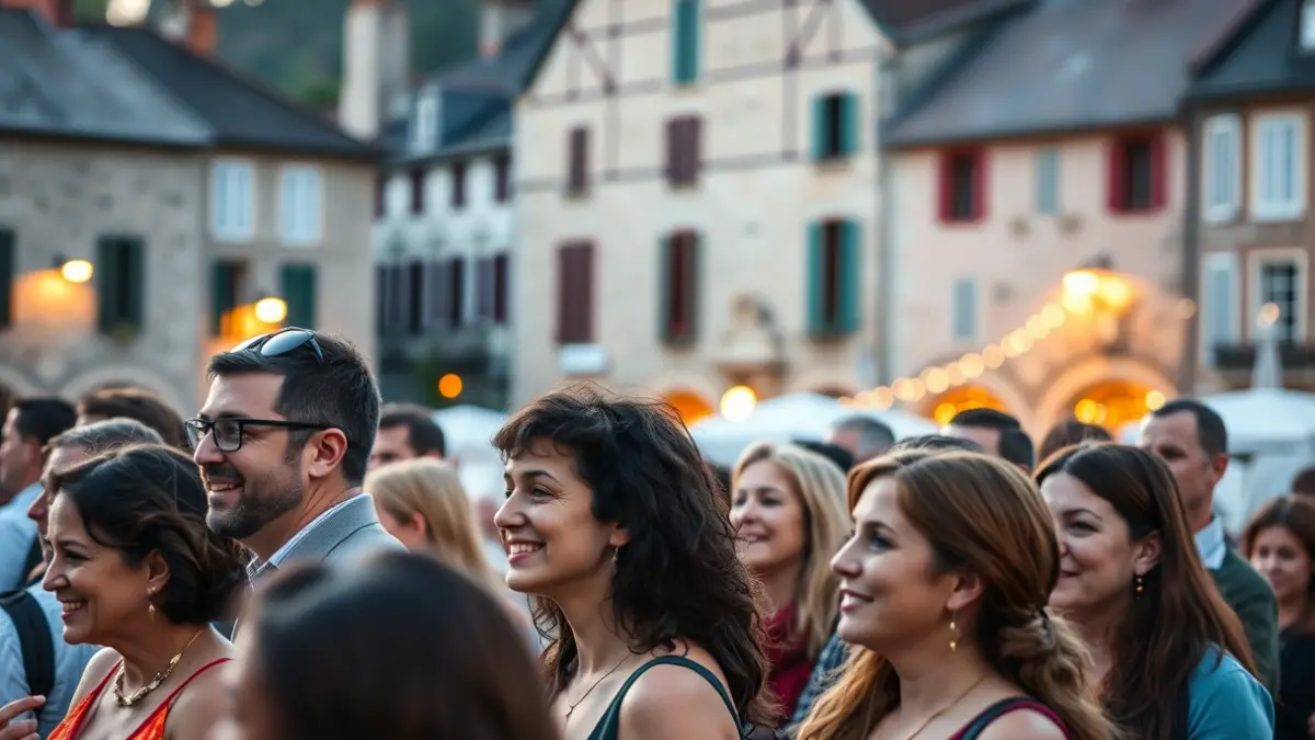 Generic image of a festive atmosphere in a Basque town, with men and women enjoying together.
