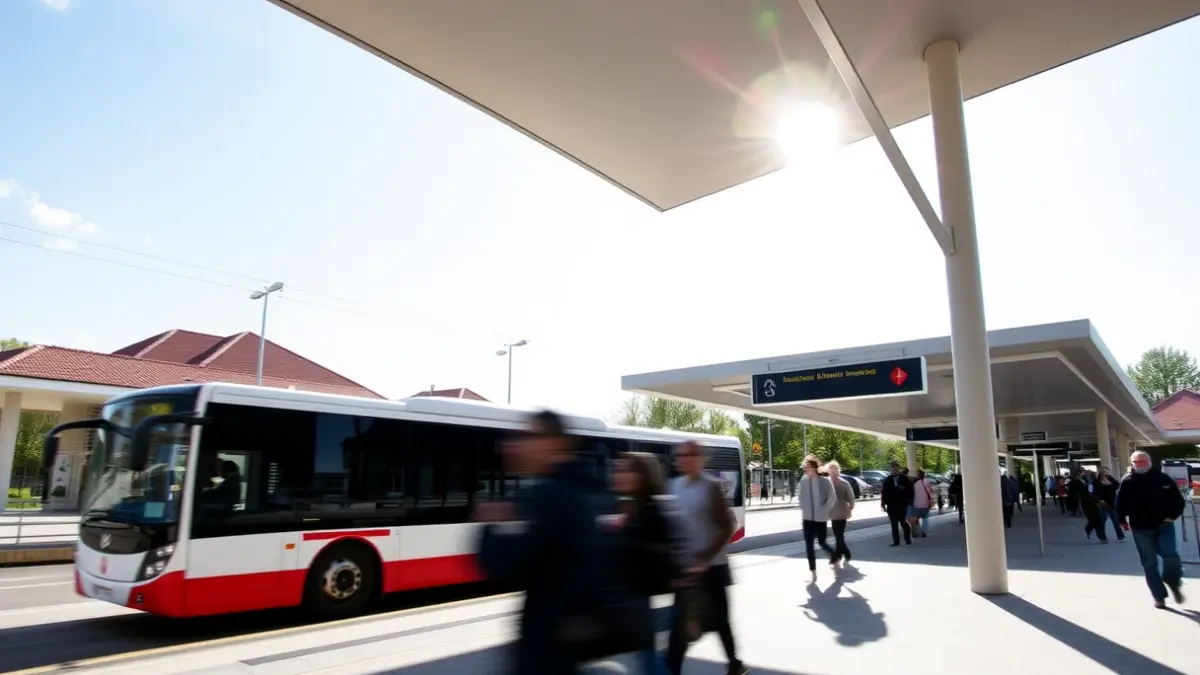 Zumarragako geltoki intermodalaren irudi generikoa, autobus bat plataforman zain dagoela.