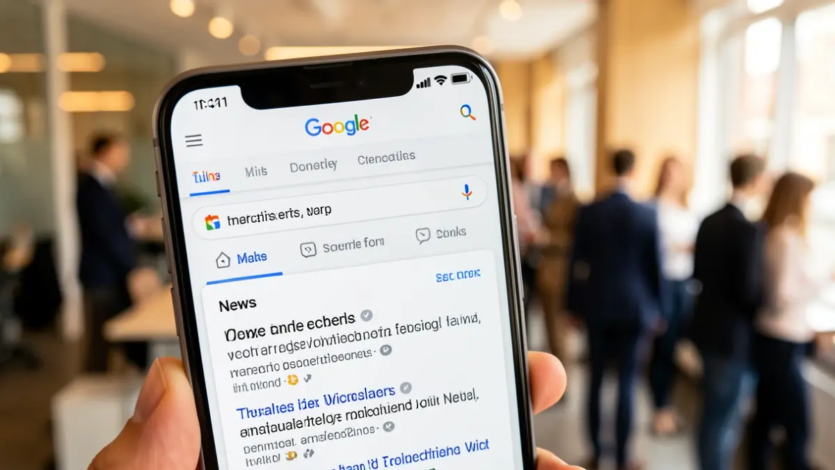 Irudi generiko bat Google bilatzaileko berrien atalari buruzkoa, iturriak pertsonalizatzeko aukera nabarmenduz.