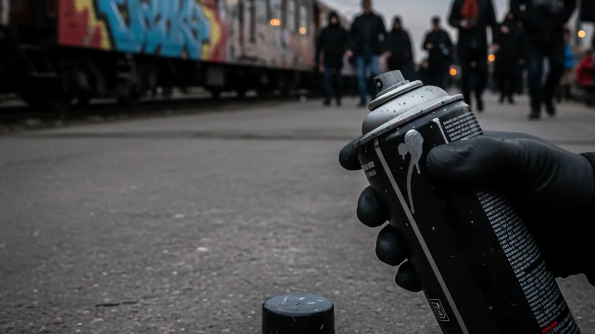 Graffiti on a train car, urban setting