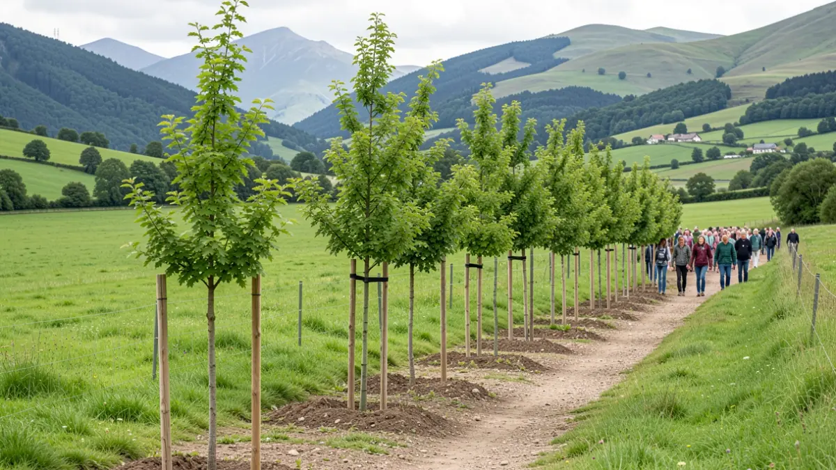 Imagen genérica: árboles jóvenes plantados a lo largo de un sendero de montaña.